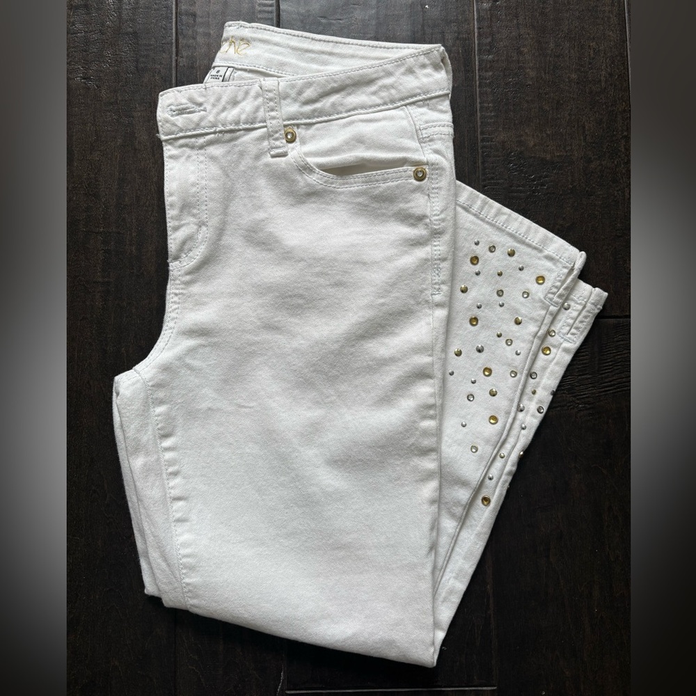 Cache White Studded Ankle Jeans